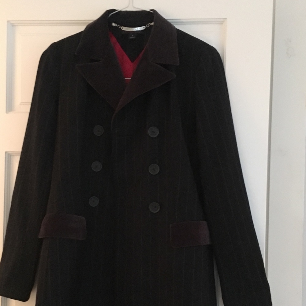 Tommy Hilfiger navy wool pinstripe midi coat